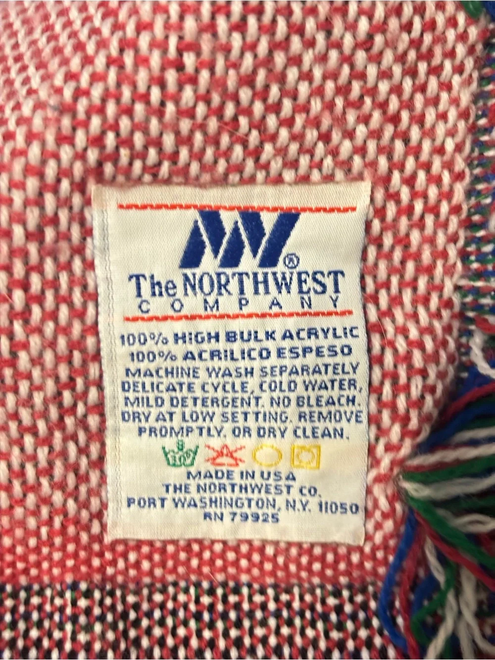 Northwest Red, White and Blue Woven Throw with Multi Fringe
